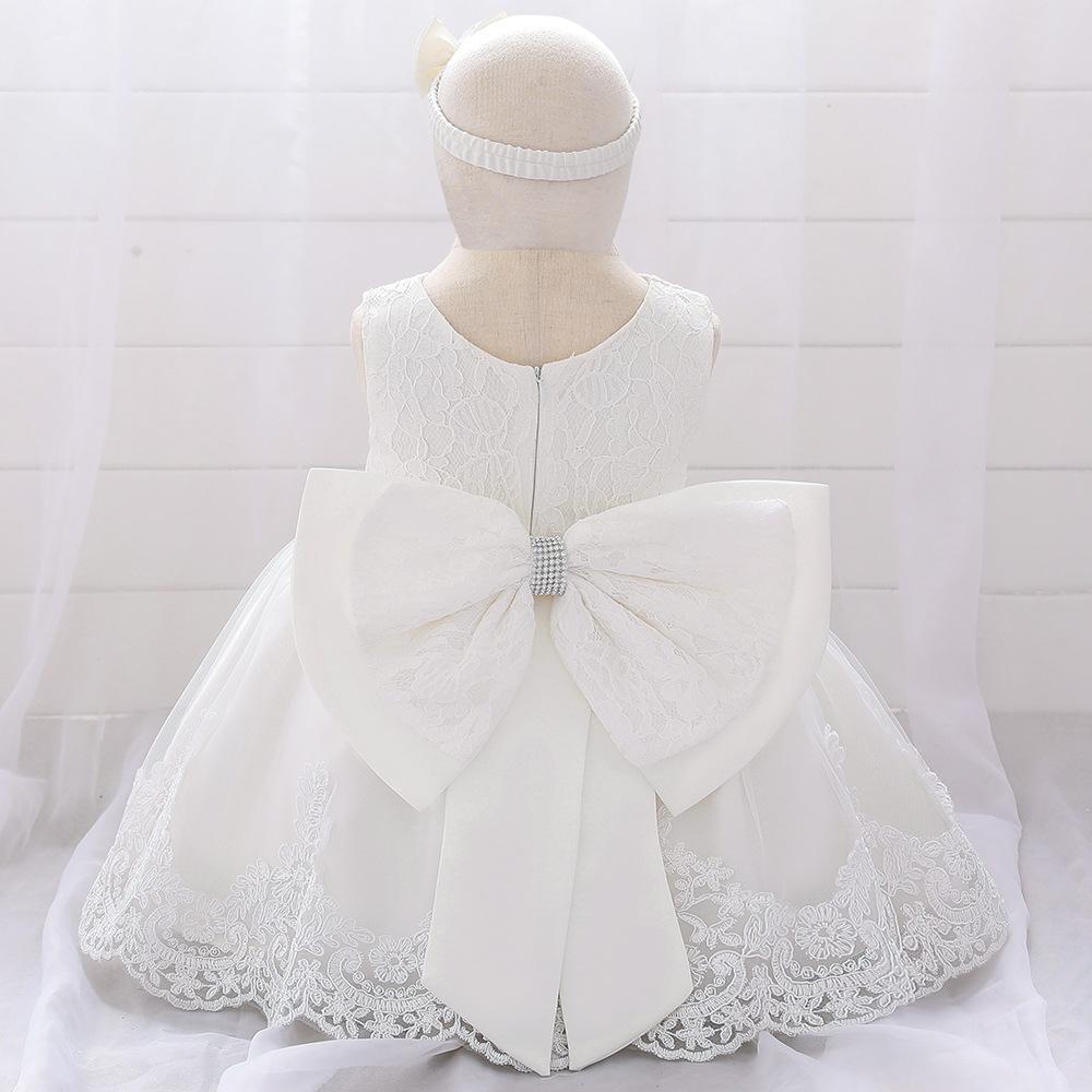 Picture of Amazon Baby Dress Big Bow Lace Wedding Dress Princess Dress Baby One Year Old Washable Dress with Hairband