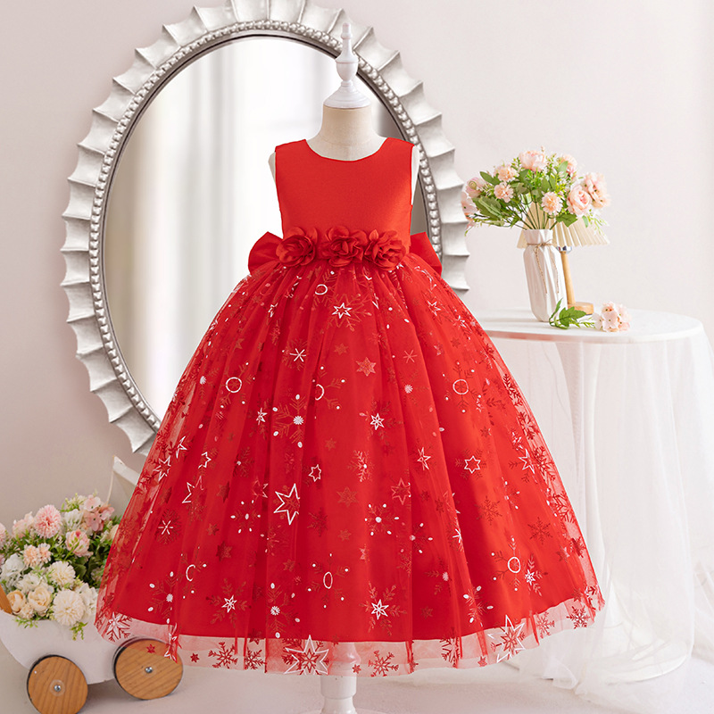 Picture of New Girls dress Stars Printed Sleeveless Princess Dress Flower Mesh Wedding Little Bridesmaid Children's Dress