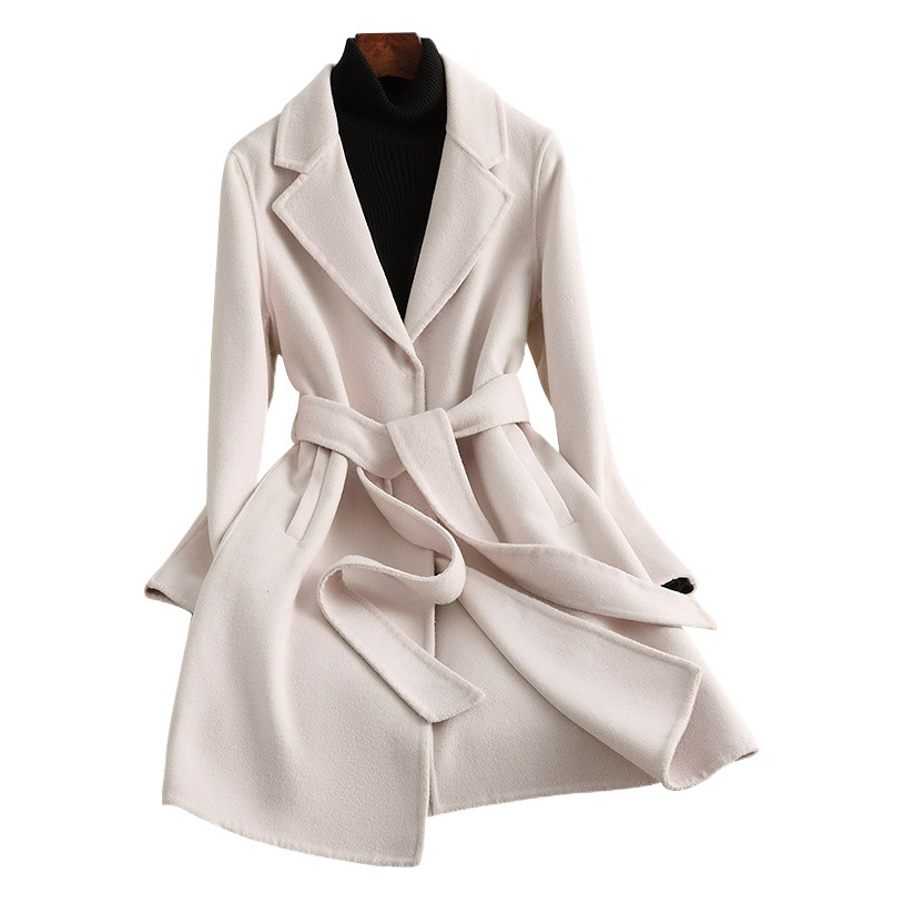 2025 New Autumn and Winter Double-Sided Woolen Cashmere Outwear for Women Mid-Length Slim Classy Woolen Outwear for Small Women