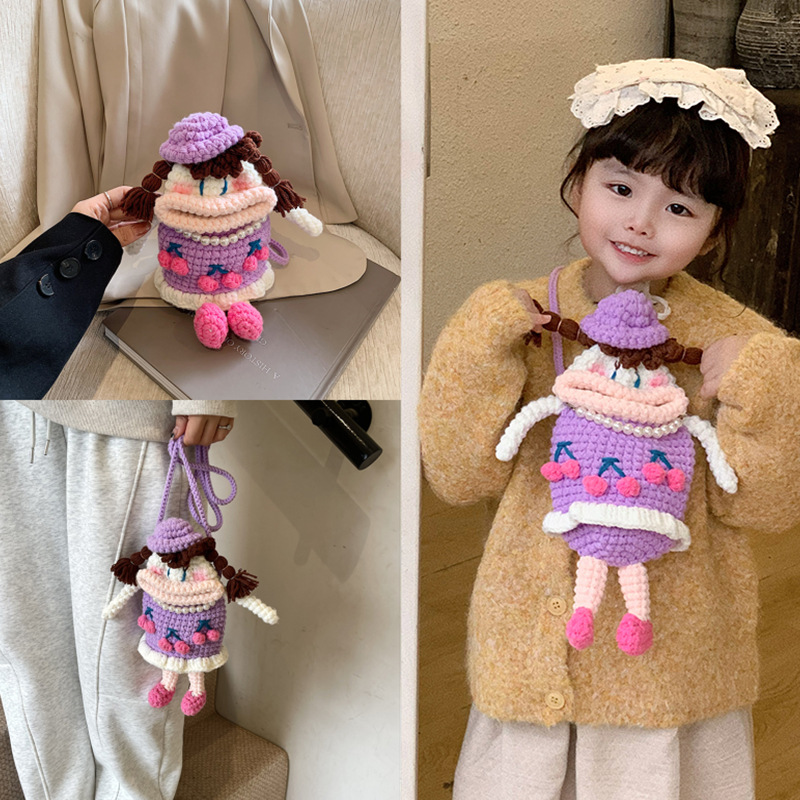 Autumn and Winter New Children's Knitted Mini Small Bag Wool Woven Curly Hair Girl Western Style Casual Cute Girl Bag