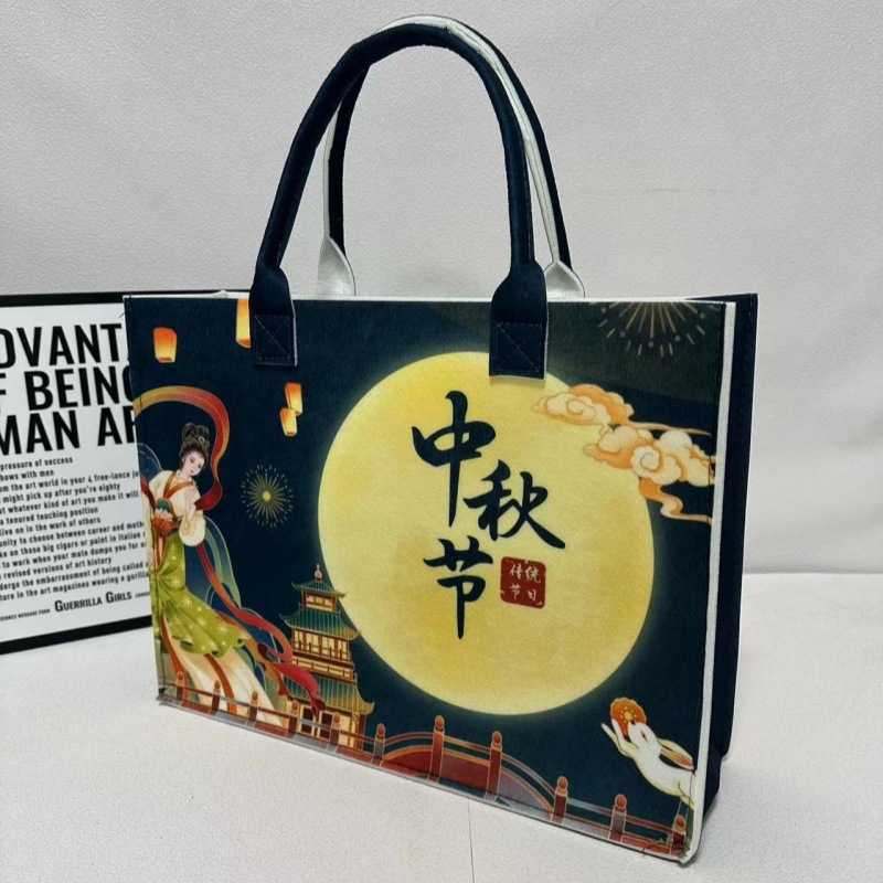 Picture of In-Stock Wholesale Mid-Autumn Felt Bags with Traditional Chinese Style, Various Styles Available, Thickened Large-Capacity Felt Tote Bags