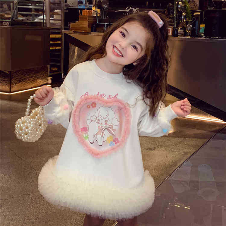 Picture of Girl's dress Girl's Casual Sweatshirt Dress Autumn 2024 New Style Children's Stitching Mesh Princess Dress
