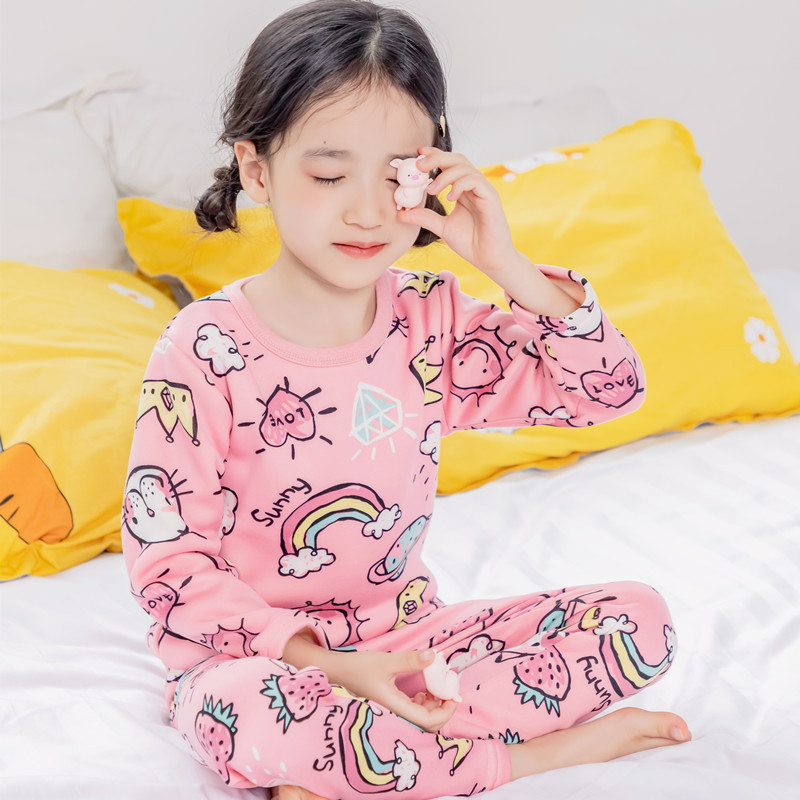 Picture of Children's thermal underwear children's clothing fleece-lined thickened suit boys' autumn clothes long pants girls' winter clothes bottoming two-piece suit fashion