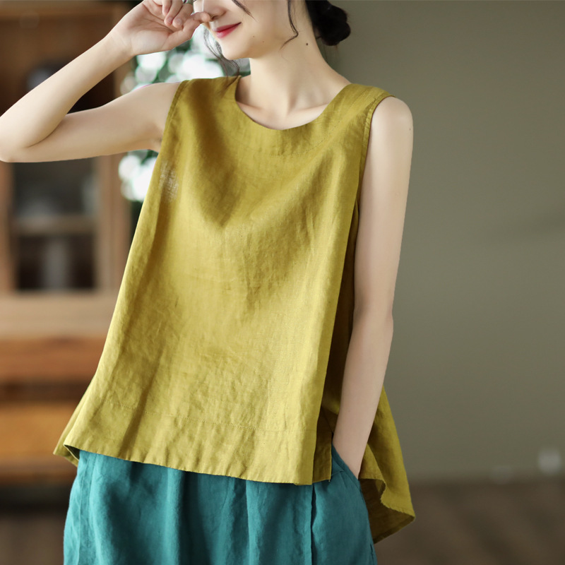 2024 Cotton and Linen Camisole Loose Thin Inner Linen Sleeveless Top for Summer