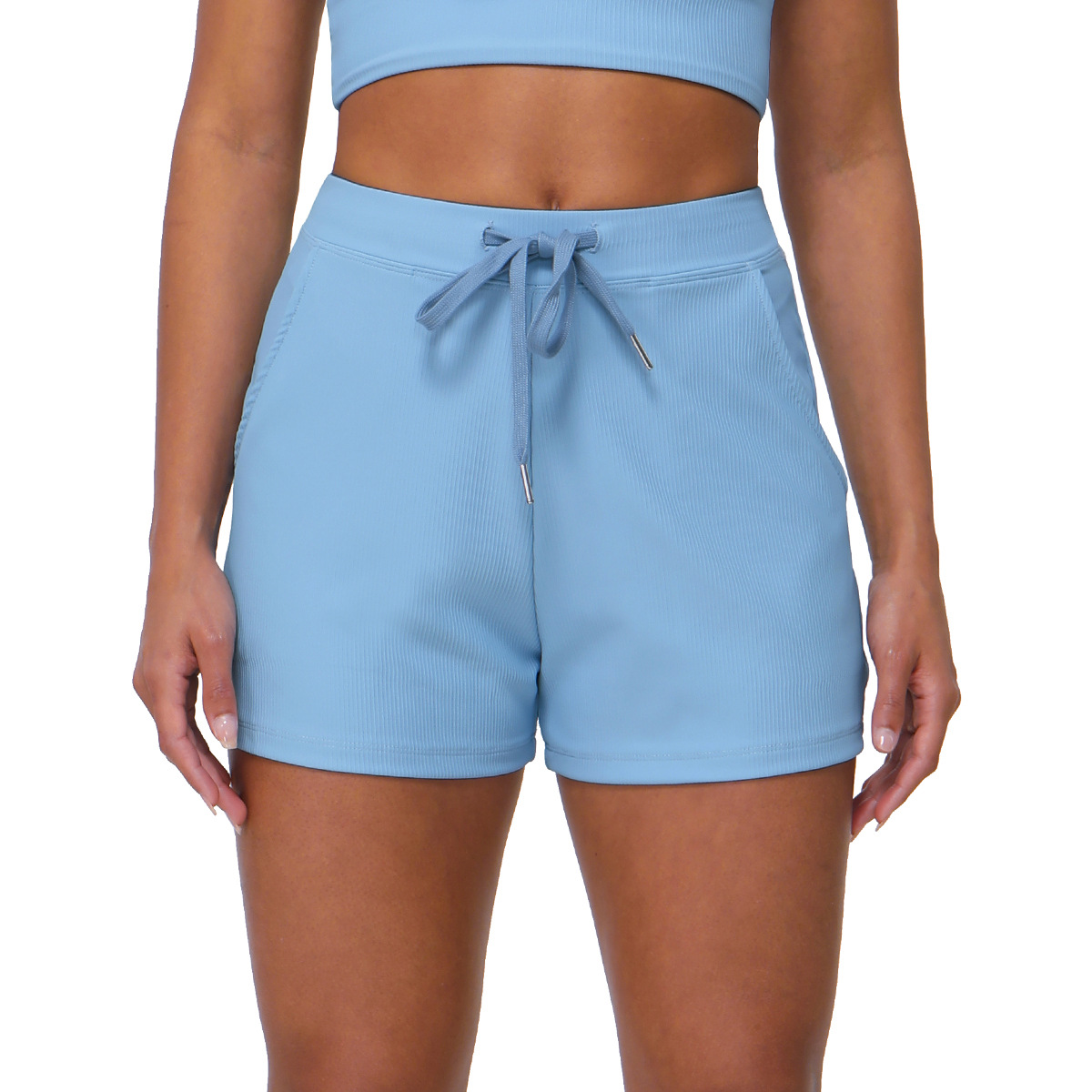 Picture of Cross-border Summer Rib Loose Casual Shorts Women's Drawstring Quick-drying Yoga Shorts Pocket High Elastic Sports Three-point Pants