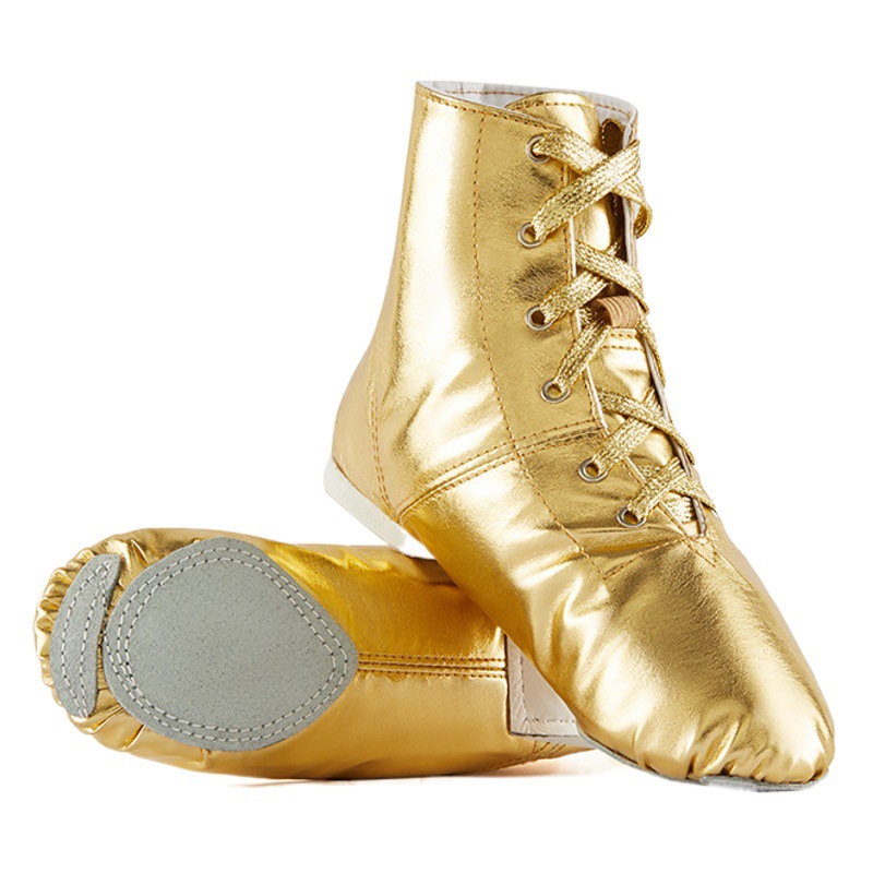 Gold Silver PU Bright Leather Jazz Shoes Children's Dance Shoes Soft Sole Modern Dance Shoes Ballet Practice Shoes Women's Yoga Shoes