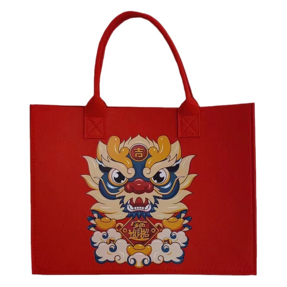2024 Year of the Dragon New Felt Bag Tote Bag New Year Souvenir Handbag Shopping Bag New Year Commuting Bag