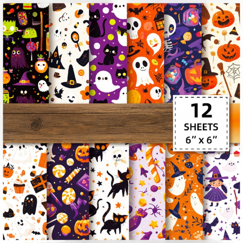 12 sheets of Halloween material paper pumpkin ghost bat hand account collage base paper Amazon Halloween material paper