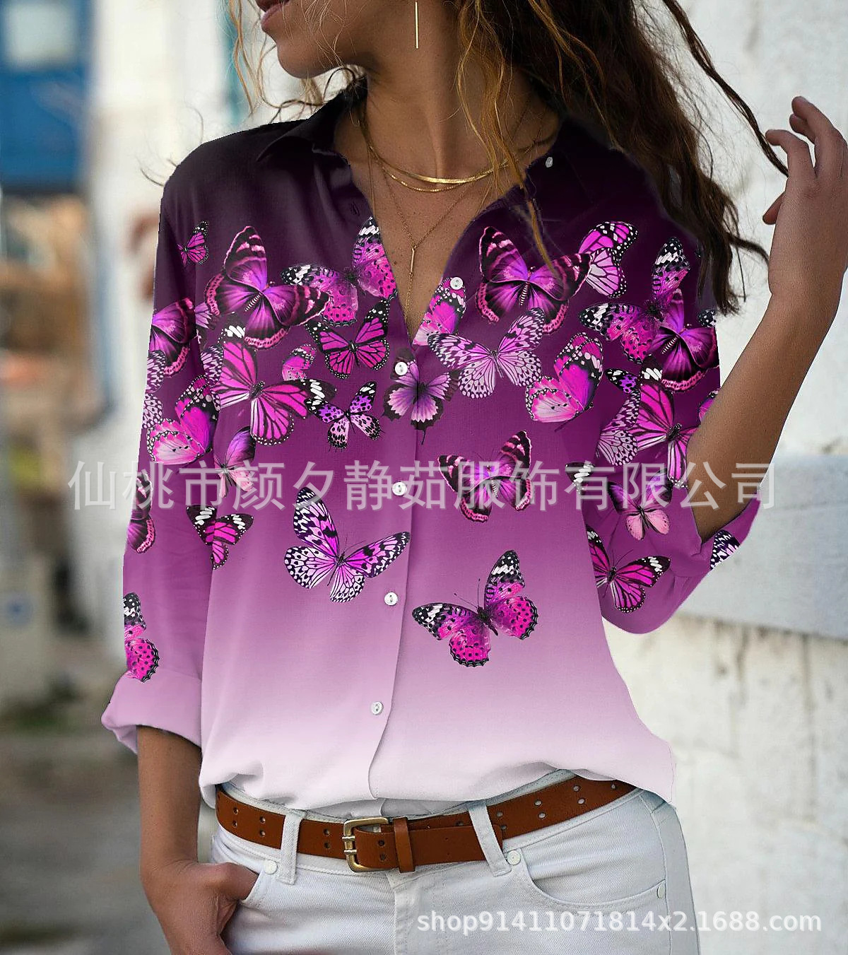 Picture of 2022 New Foreign Trade Women's AliExpress Spring Long Sleeve Shirt Fashion plus size Printed Top