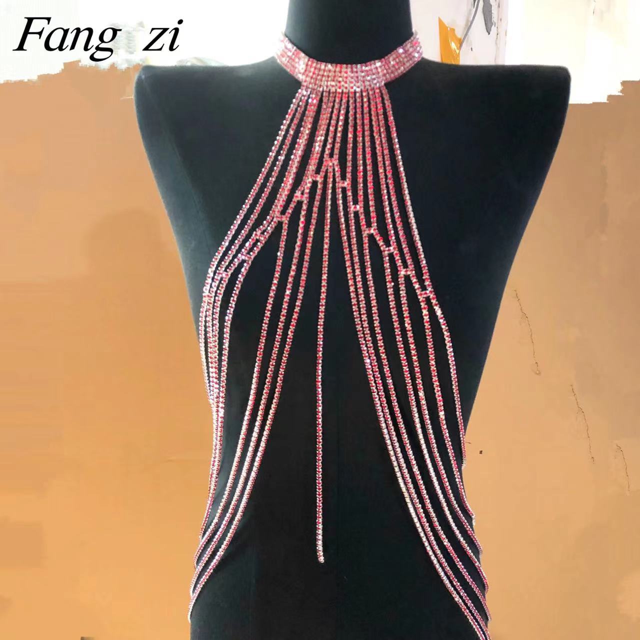 Picture of AliExpress fashion exaggerated long tassel rhinestone chest chain accessories nightclub shiny sexy necklace female body chain