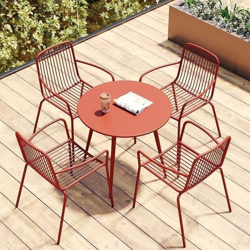 Wrought Iron Outdoor Tables and Chairs Courtyard Leisure Folding Chairs Outdoor Combination Cafe Balcony Garden Tables and Chairs Internet Celebrity Commercial
