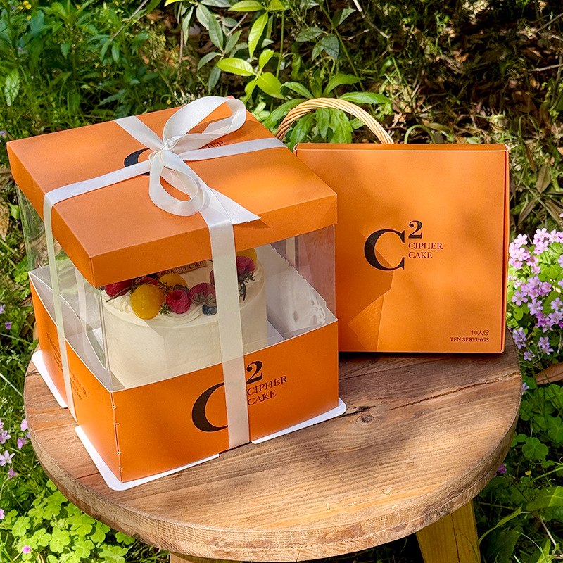 Birthday Cake Box Packaging Box 6 Six 8 Eight Inches 10 Ten 12inch Internet Celebrity Double-Layer Heightening Transparent Cake Box