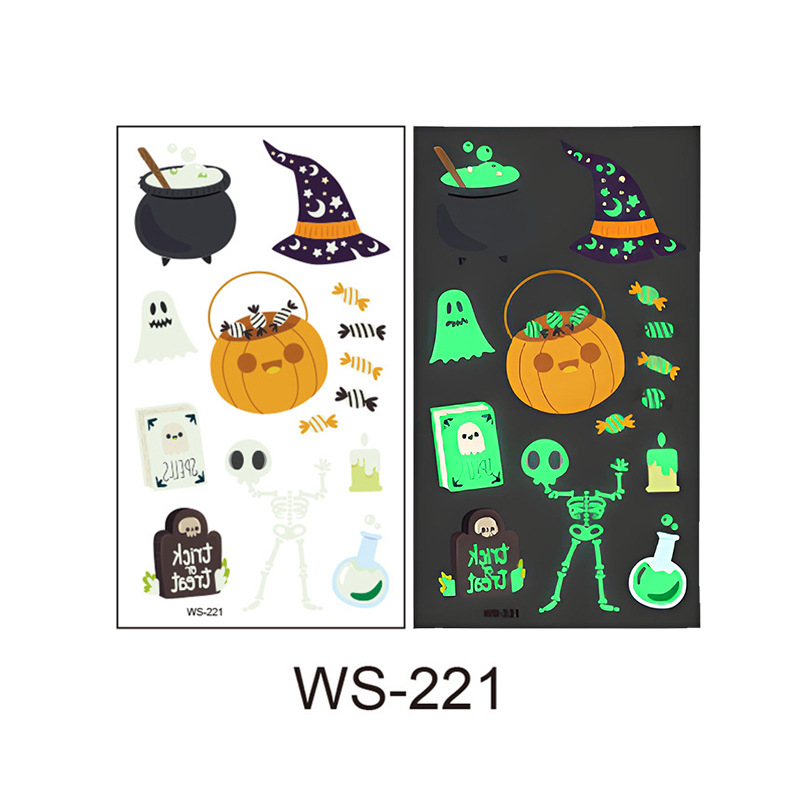 Picture of Cross-Border New Halloween Tattoo Stickers Waterproof and Sweat-Proof Long-Lasting Fluorescent Green Luminous Children's Cartoon Face Tattoo Stickers