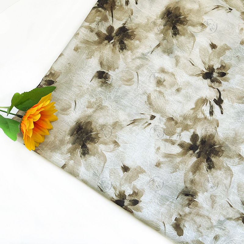 Ink rhyme flower shadow new Chinese style Hanfu cheongsam dress fabric handmade DIY fabric Tencel jacquard fabric