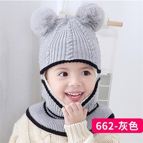 Picture of Children's Hat Autumn and Winter Thickeneded Velvet Warm Woolen Hat 1-2-5 Years Old Boys and Girls Baby Neck Scarf Face Protection Hat