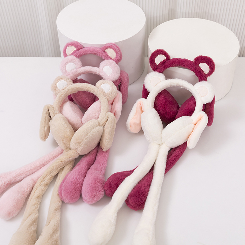 Picture of Cartoon earmuffs winter Korean student plush moving ears cute warm outdoor riding windproof velvet padded