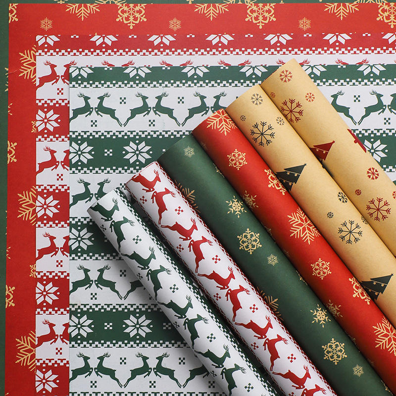 Christmas Christmas wrapping paper flower gift box wrapping paper Plaid snowman elk Christmas tree Kraft paper