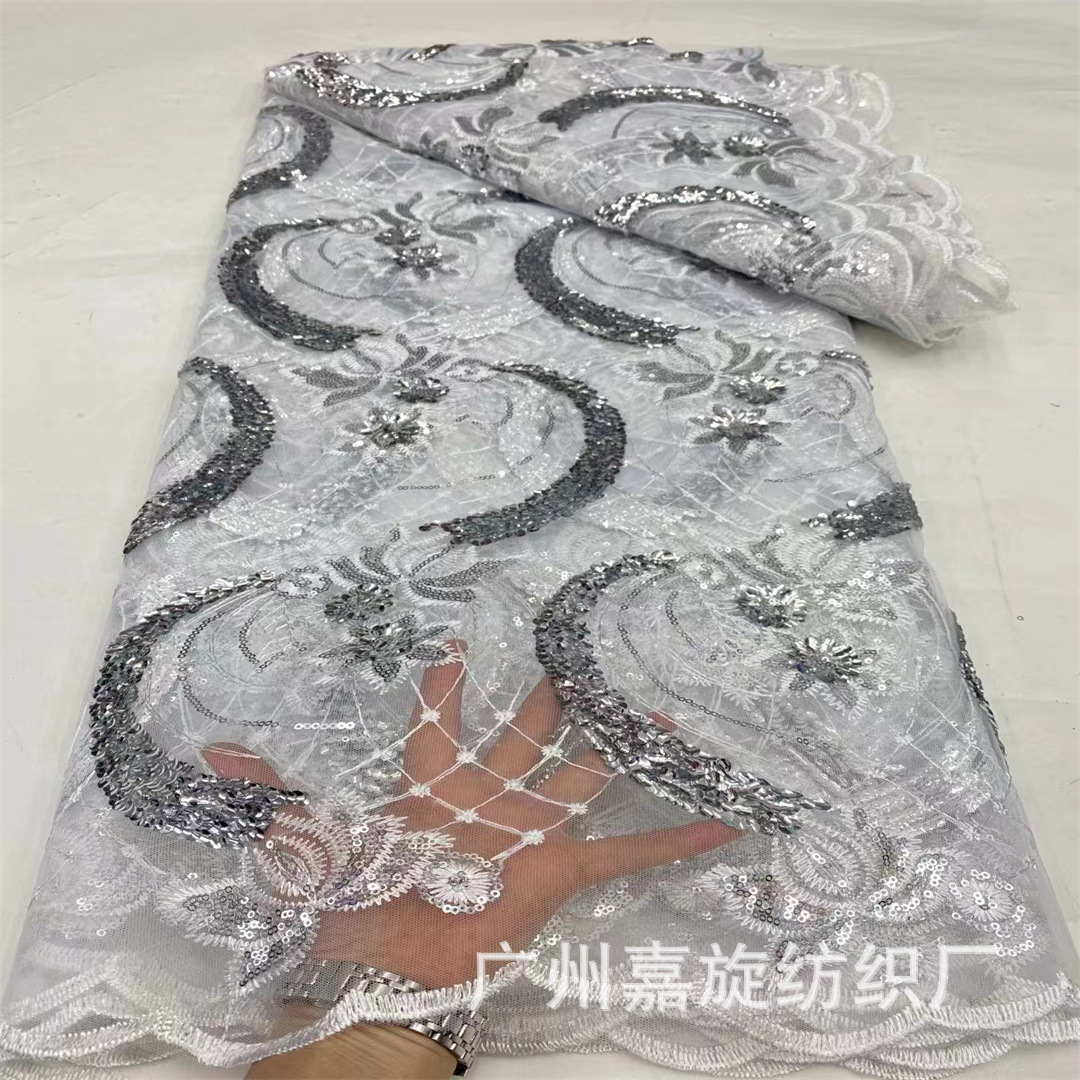 New Tile Embroidered Lace Fabric African Lace Tulle Sequin Fabric sequins lace fabric