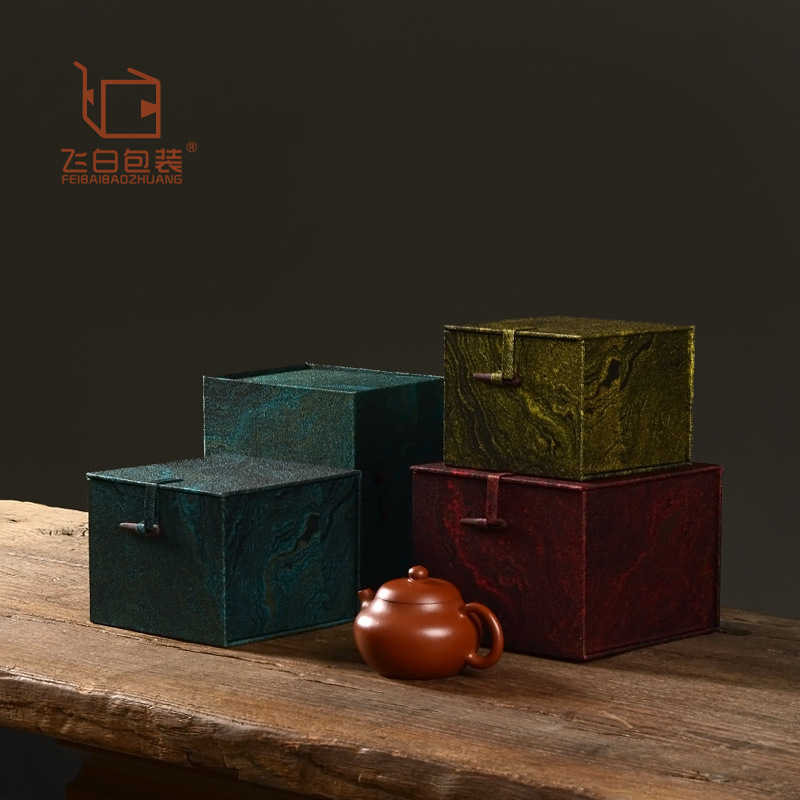 Marble-grain brocade cloth box teapot packaging box porcelain jade antique tea cup linen square brocade box