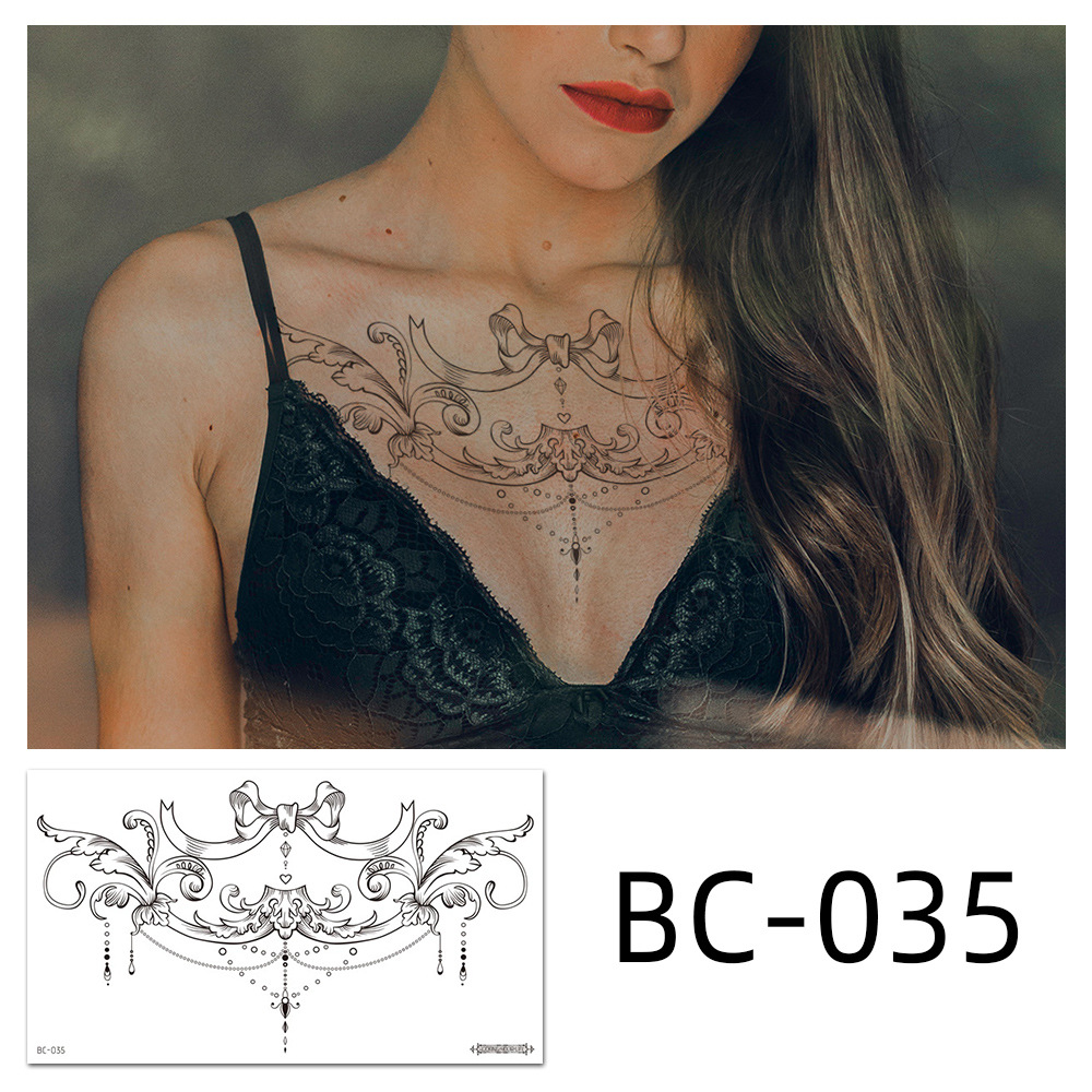 Picture of 2022 new cross-border supply waterproof tattoo stickers simple black and white flower sternum stickers personalized tattoo wholesale