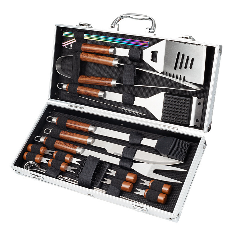 Picture of Stainless steel aluminum box combination barbecue suit BBQ utensils high-end barbecue outdoor camping barbecue tools 24 pieces