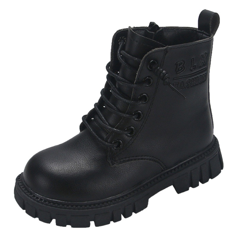 Little Yellow Duck children's Martin boots girls' boots 2023 Spring and Autumn new casual boys' black soft bottom leather boots wear-resistant