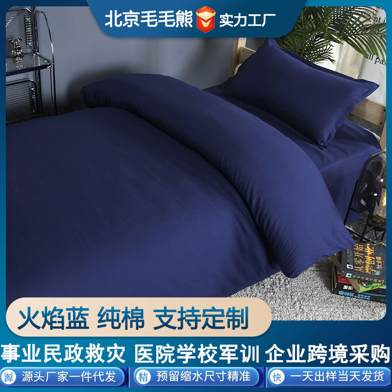 Pure Cotton Three-Piece Set Unit Dormitory Bed Six-Piece Set Bedding Pure Cotton Custom Bedding Flame Blue Baked Blue