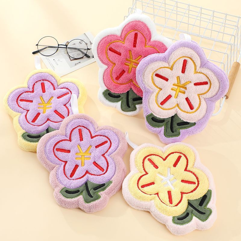 Picture of Rich Flower Towel Cartoon Cute Hanging Towel Strong Absorbent Kitchen Household Children's Wipe Handkerchief Hanging Towel