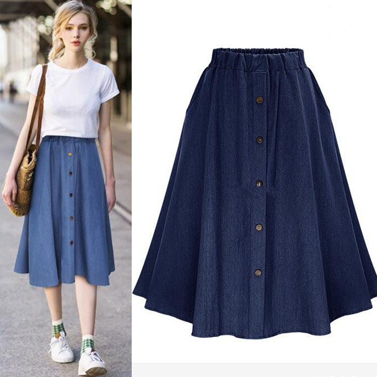Picture of 2025 European and American Export Cross-Border Ebay Amazon Women's Denim Loose Skirt Summer A-Line Button Elastic Skirt