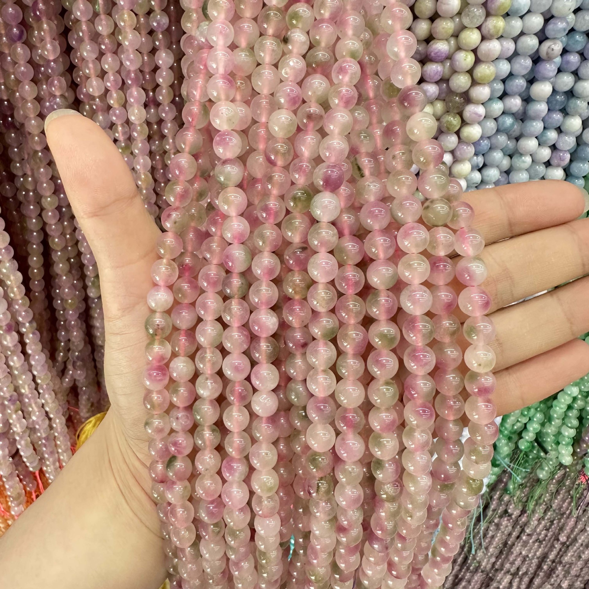 Picture of Live hot grade a chalcedony 8mm two-color round beads beads handmade diy Internet celebrity matching in stock jewelry