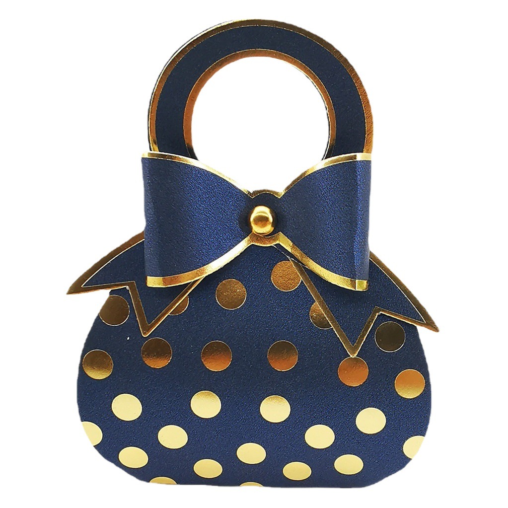 Popular Gold-Stamped Polka Dot Handbag Wedding Candy Box European-Style Personalized Hand-Held Box with Bow Creative Paper Box for Weddings