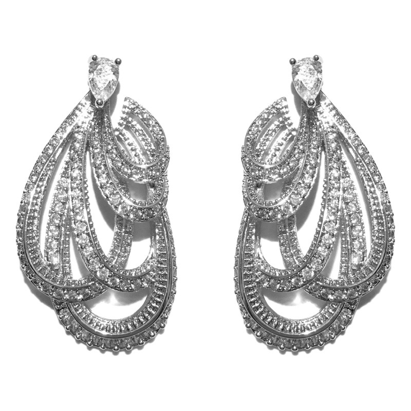 Heavy Jewelry Grade Bow Ribbon Inlaid with Full Diamond Zircon Front and Rear Earrings European and American Drop-Shaped Holiday Style