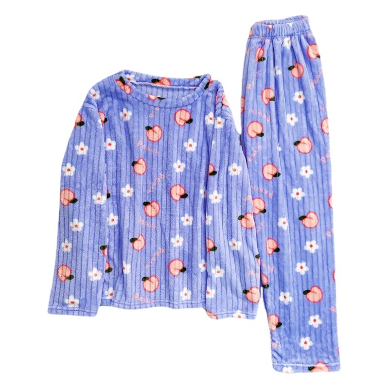 Live broadcast of the same peach coral fleece warm suit printing leisure thick warm home clothes bear pajamas