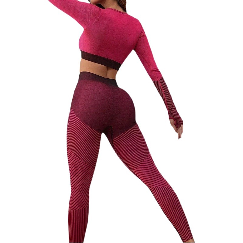 European and American Popular Seamless Sports Suit for Women, High-Waisted Slimming Tight-Fitting Pilates Long-Sleeved Fitness Suit Yoga Wear