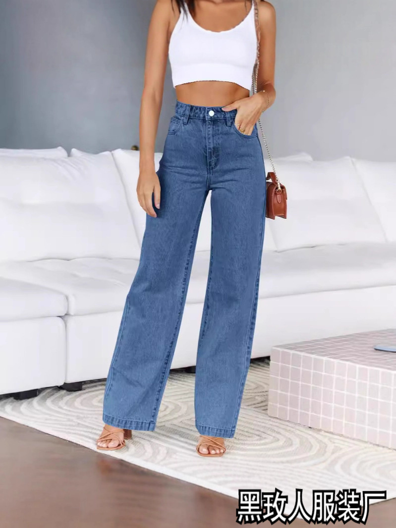 European and American Jeans for Women 2025 New Hot-Selling Amazon Elegant Commuter Wide-Leg Pants Washed Stretch Jeans
