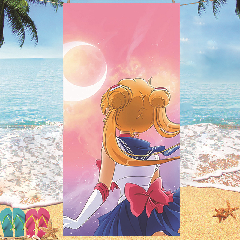 Japanese Cute Anime Two-Dimensional Towel Seaside Swimming Absorbent Bath Towel Quick-Drying Kidsren's Towel Beach Towel