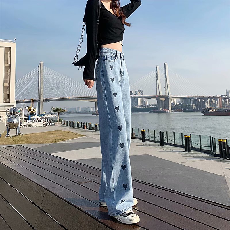 Love Jeans Women's Spring and Autumn 2024 New High Waist Design Sense Slimming Loose Wide Leg Dipped Straight Pants