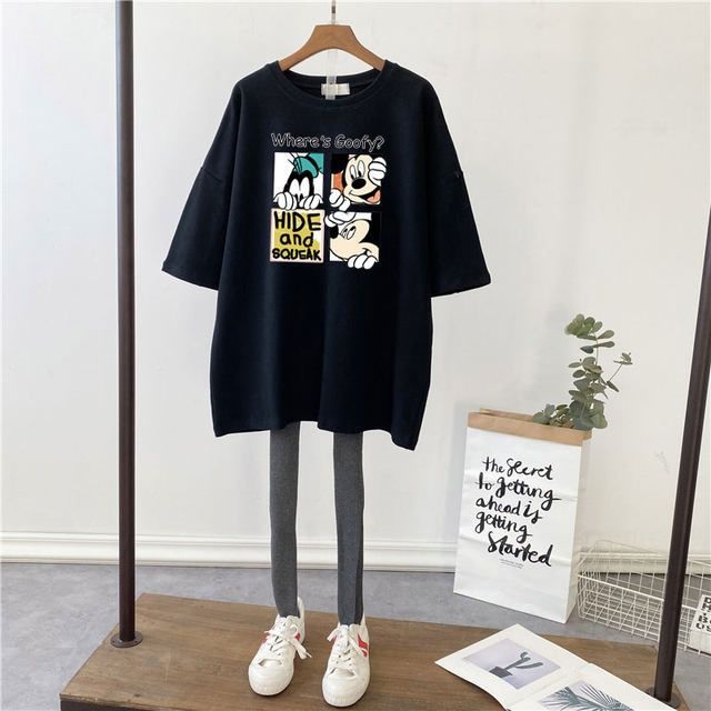 Picture of Pregnant Women's Summer Top T-shirt Mid-length Pure Cotton Short-sleeved Pregnant Women's T-shirt Loose plus size Korean Fashionable Base Shirt for Summer