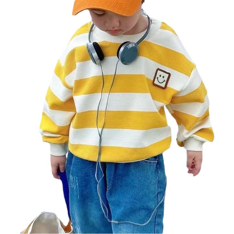 Boys' Thin Sweater Spring 2023 New Children's Clothes Girls' Baby's Western Style Striped Top Crewneck Pullover