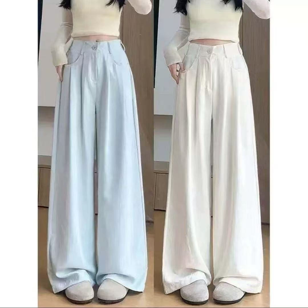 Petite Ice Silk Draped Yamamoto Pants for Women, Summer Thin Style 2025 New Off-White Wide-Leg Cropped Pants for Women