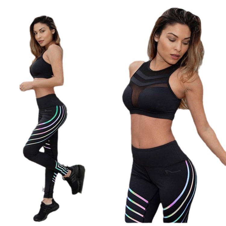 Picture of European and American Sports Bra Mesh Splicing Sexy Breathable Running Fitness Yoga Underwear Sports Vest