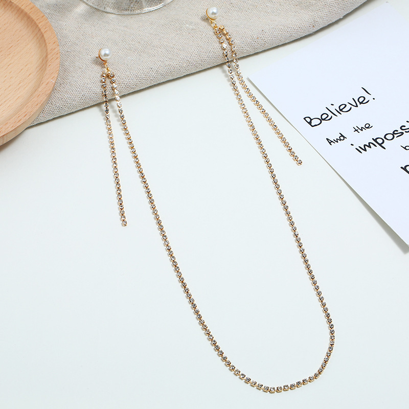 Picture of Cold style full diamond long necklace earrings halter one-piece one-piece earrings European and American personalized earrings for women