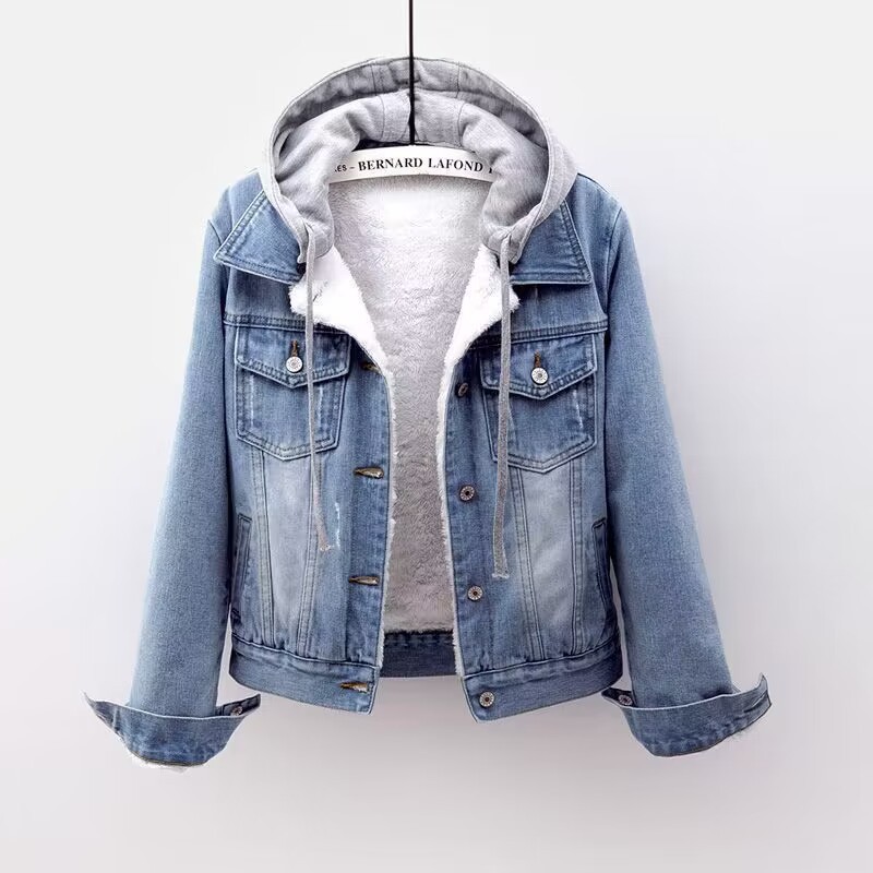 Picture of Cross-border foreign trade wholesale Denim short coat women's short autumn and winter Korean long sleeve slim hooded jacket all-match students