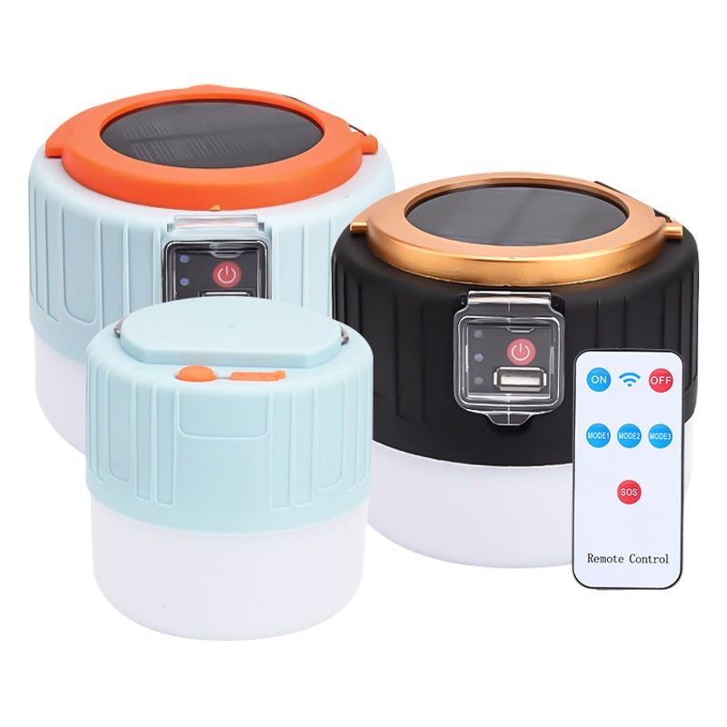 Cross-border Solar remote control light led emergency bulb light usb charging night market stall light mobile camping tent light
