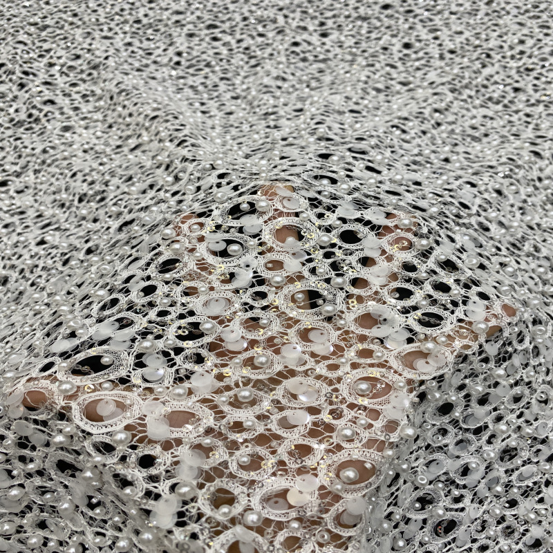 2025 New Lace Bottom Size Bead Embroidered Sequin Embroidered Wedding Dress Women's Dress Fashion Clothing Bead Embroidered Fabric