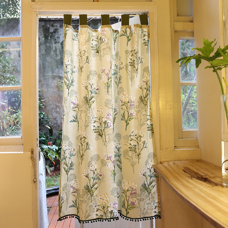 American country flower fabric sling half curtain door curtain hole-free small flower shading balcony
