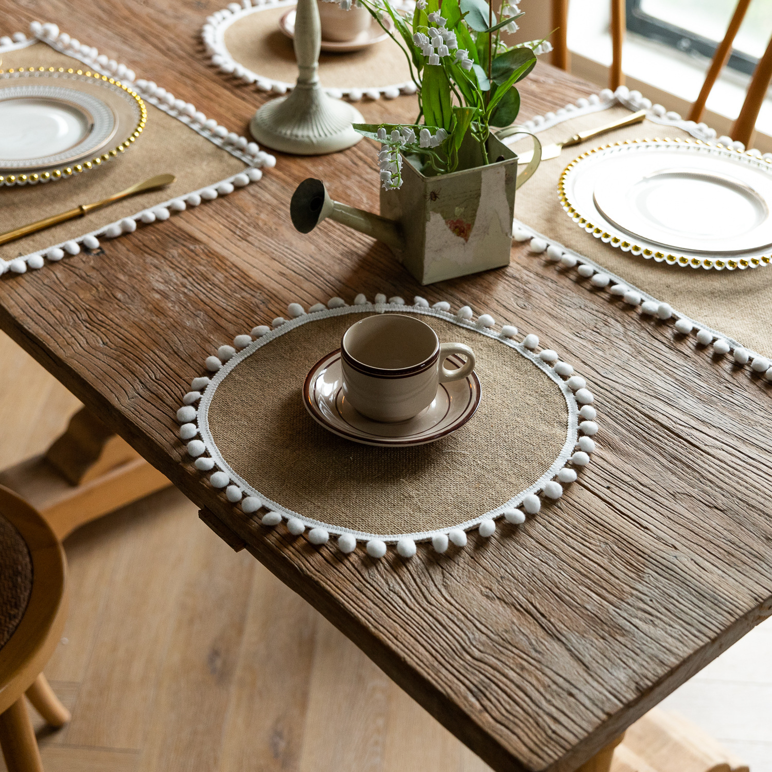 Picture of Cross-border Hot-selling Round Large 38cm Western Dining Mat Japanese Style Simple Household Rectangular Jute Woven Insulation Mat