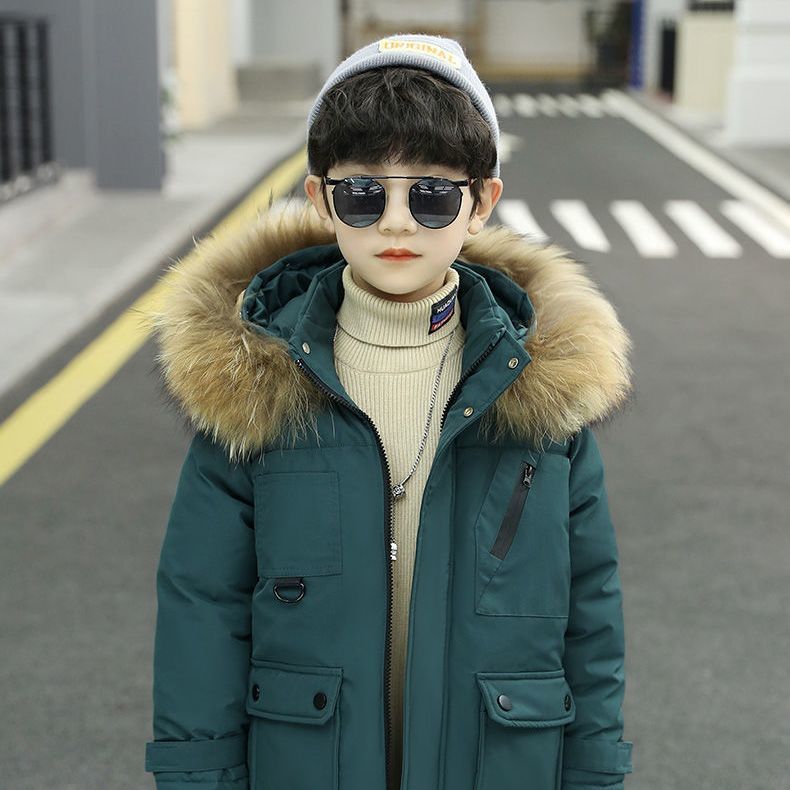 Picture of Boys' Middle and Large Children's Down Cotton-padded Clothes Children's fleece-lined Children's Long Coat Boys Korean Men's Cotton-padded Clothes in Autumn and Winter