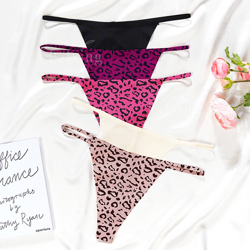 Sexy leopard print girl tback thin European and American plus size underwear seamless Thin Ice Silk quick-drying sexy thong