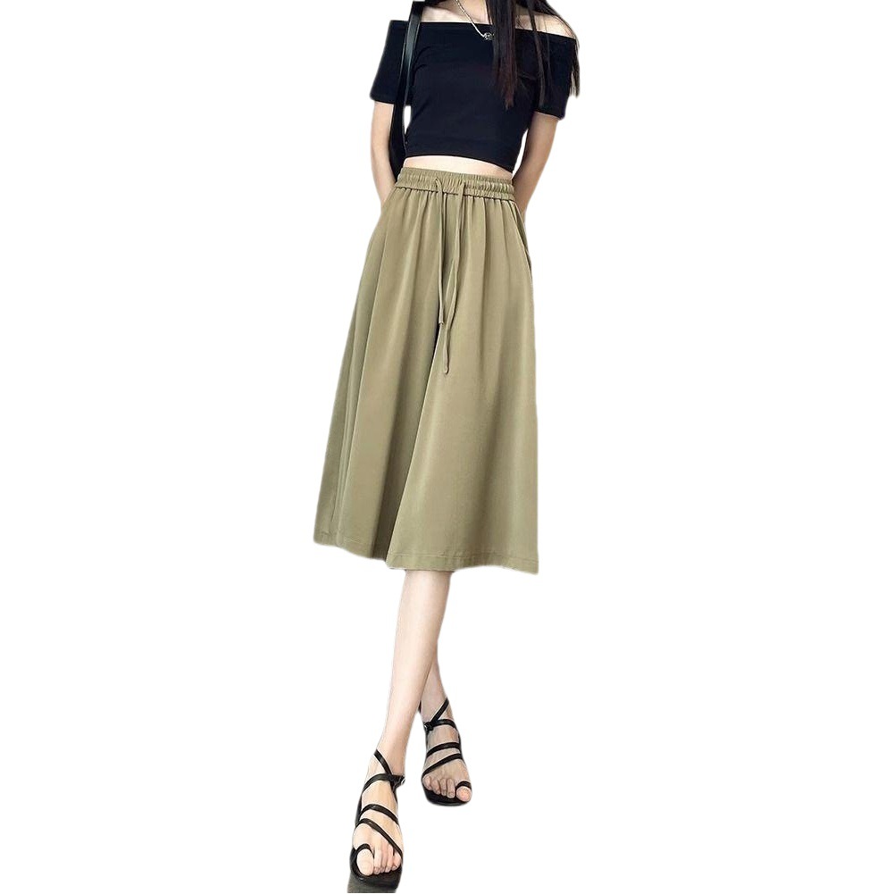 Ice Silk Capri Culottes Wide-leg Pants Women's Summer Thin Loose Slimming New Arrival plus size Pants Straight-leg Sports Pants